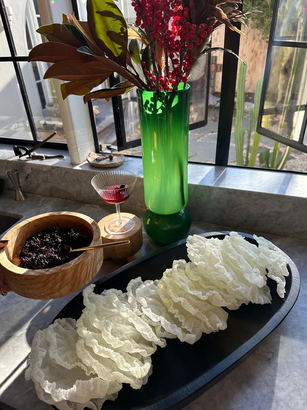 Hijiki Caviar, Cashew Crème Fraîche & Rice Paper Chips - The Wooden Palate